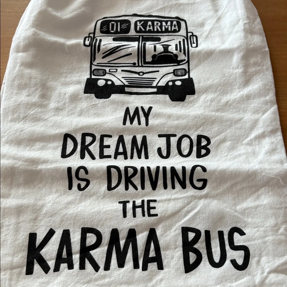Primitives By Kathy Karma Dream Job Bus Hand Towel White Black Johnny Carrillo